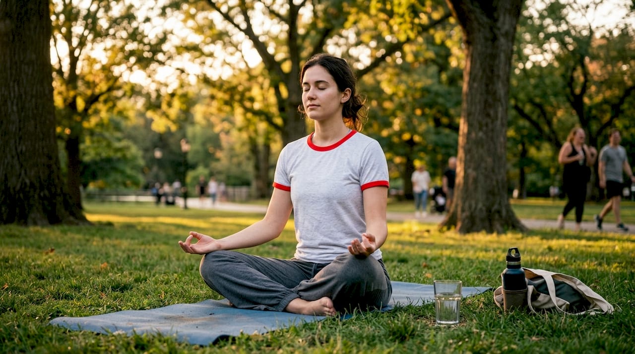 Woman practicing breathing exercises for anxiety relief
