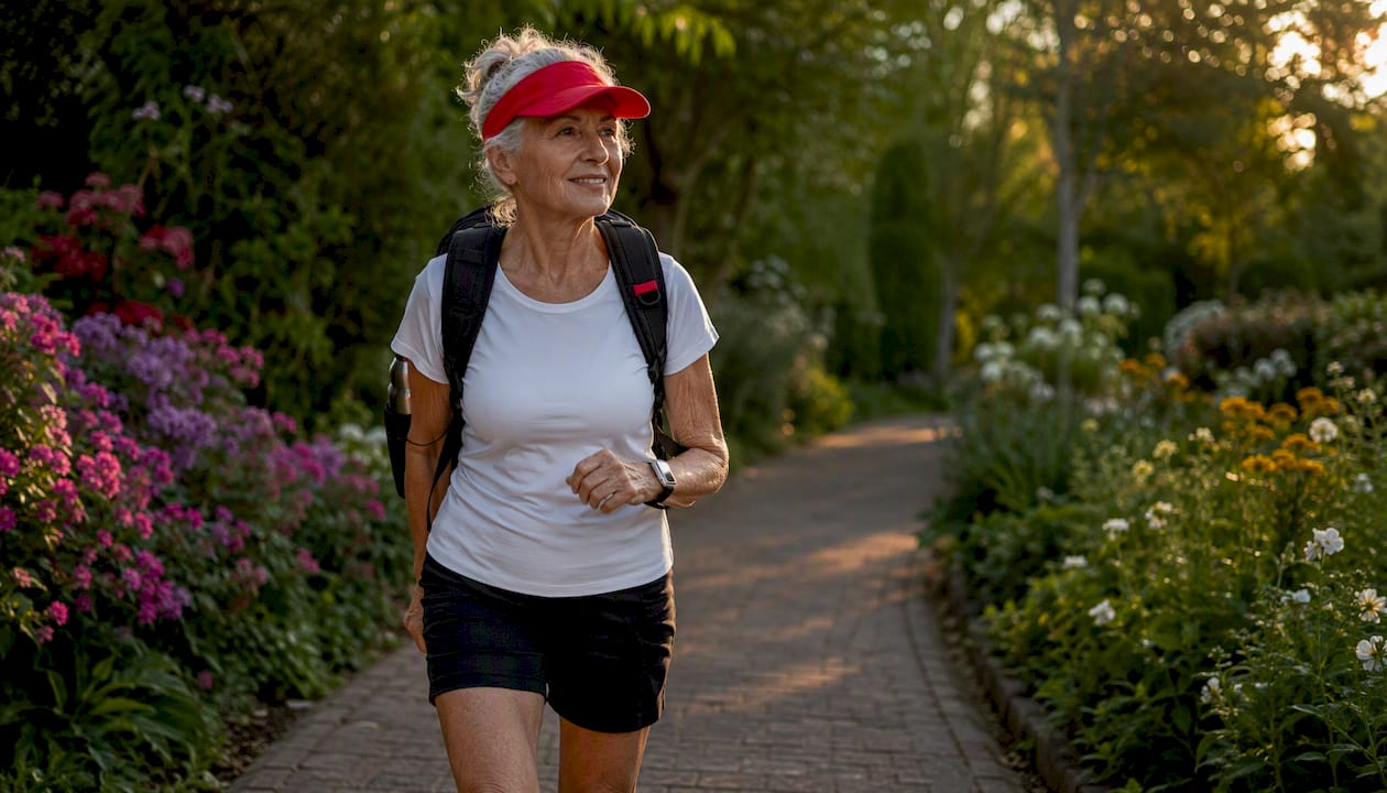 Older woman walking outdoors for exercise
