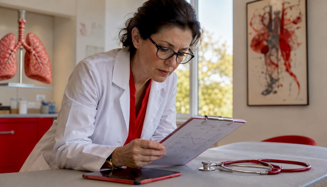 Pulmonologist reviewing spirometry test results