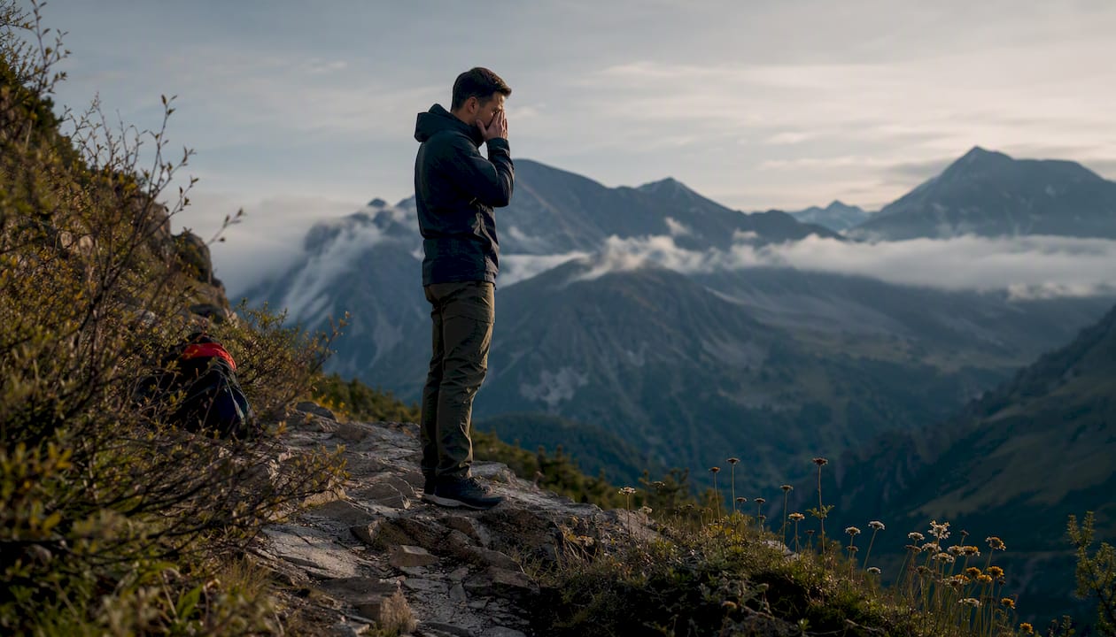 Hiker self-assessing headache at altitude