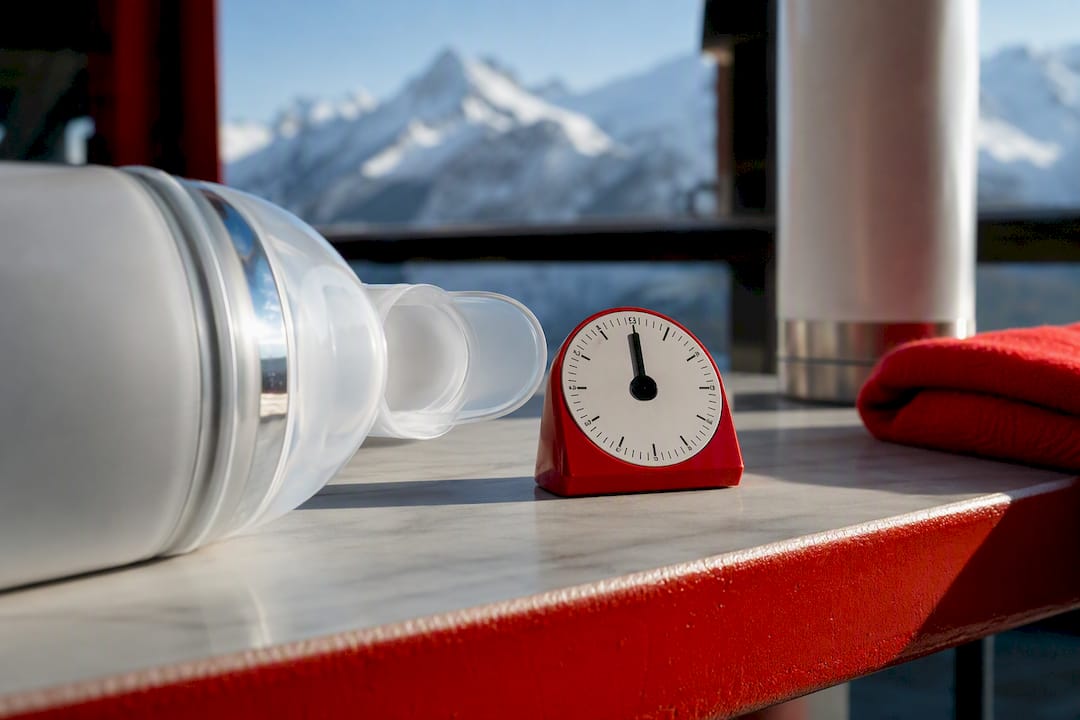 Cropped oxygen mouthpiece beside one-second timer
