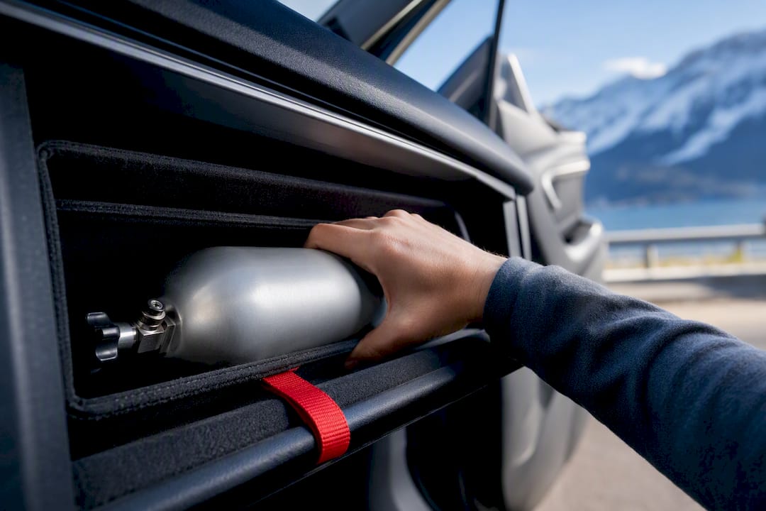 Partial oxygen canister secured for transport