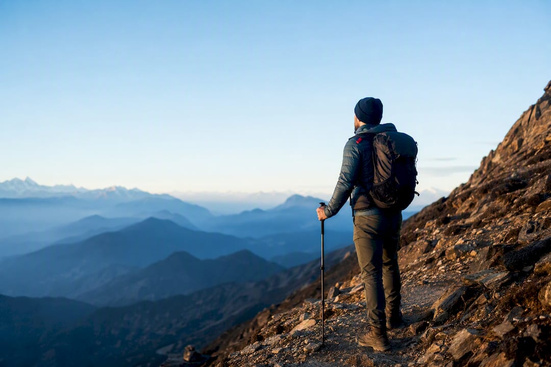 Hiker pausing to breathe at altitude
