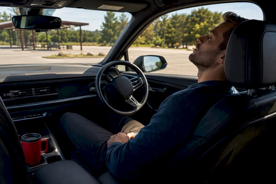 Driver safely resting in parked vehicle