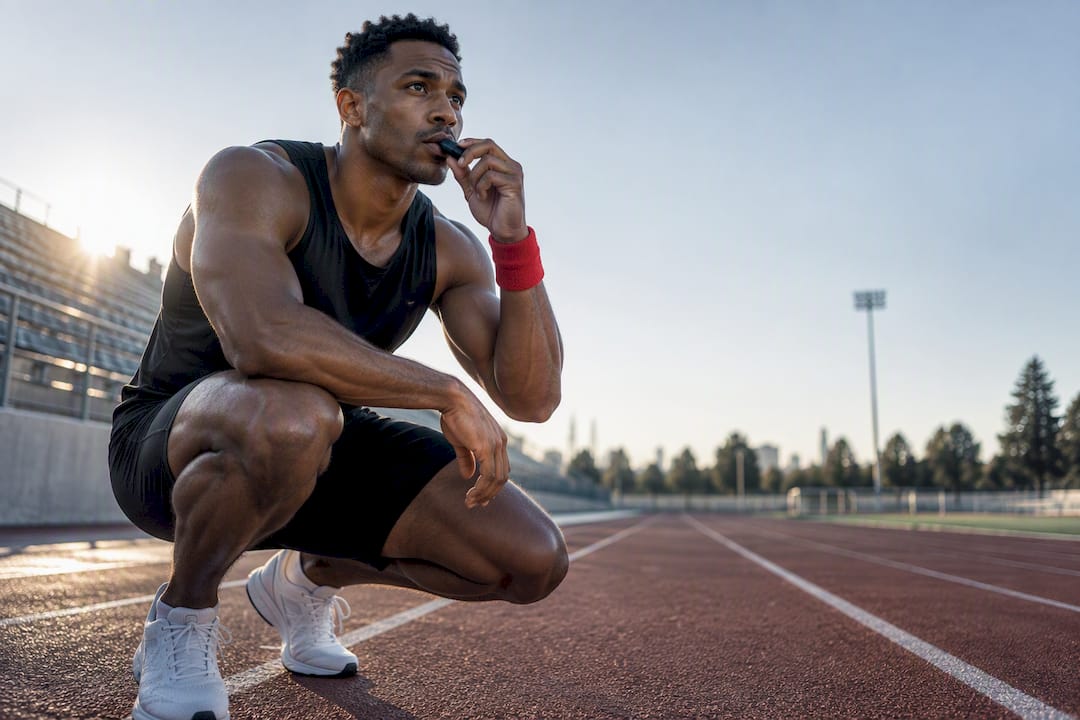 Sprinter taking controlled breath before intervals