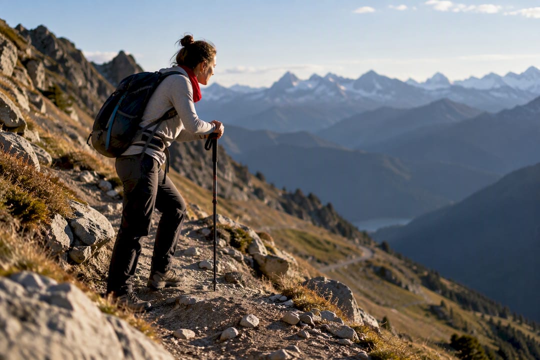 Hiker pausing on a high-altitude trail