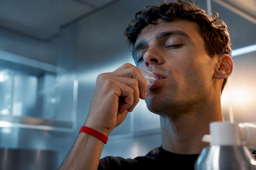 Person using anonymous oxygen mouthpiece