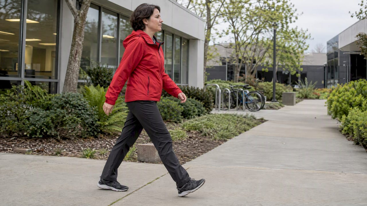Woman taking a brisk walk outdoors